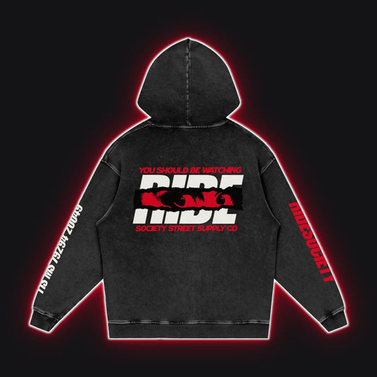 HC001 Ducati Red Hoodie, back view, rim glow