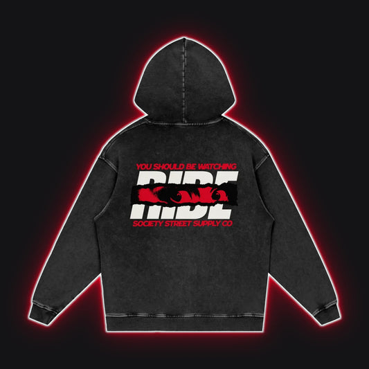 HC001 Ducati Red Hoodie No Sleeves, back view, rim glow