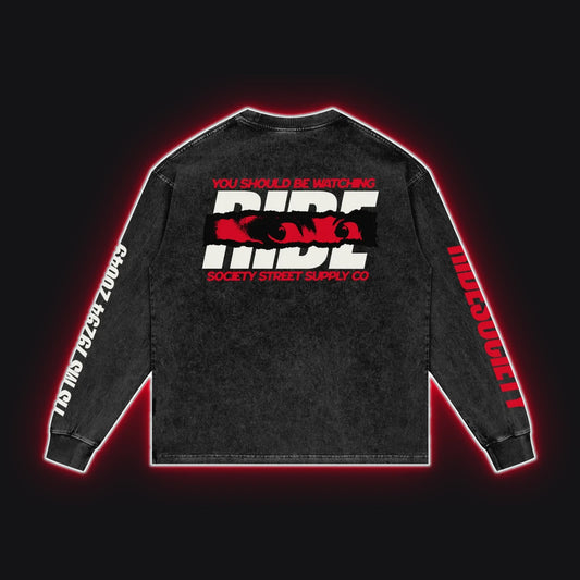 HC001 Ducati Red Long Sleeve, back view, rim glow