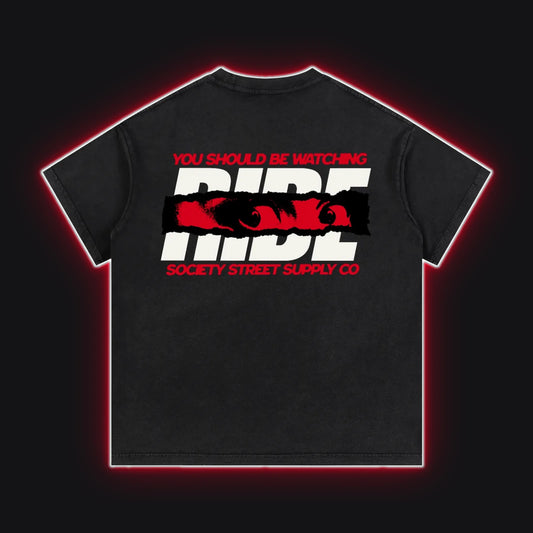 HC001 Ducati Red Tee, back view, rim glow