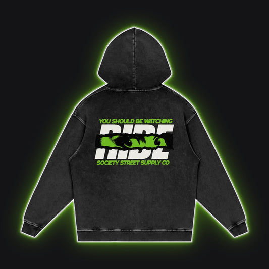HC001 Kawasaki Green Hoodie No Sleeves, back view, rim glow