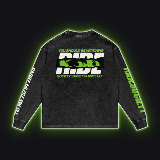 HC001 Kawasaki Green Long Sleeve, back view, rim glow