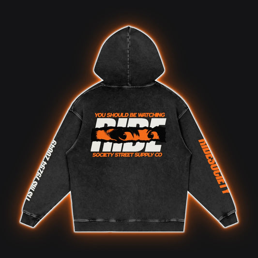 HC001 KTM Orange Hoodie, back view, rim glow