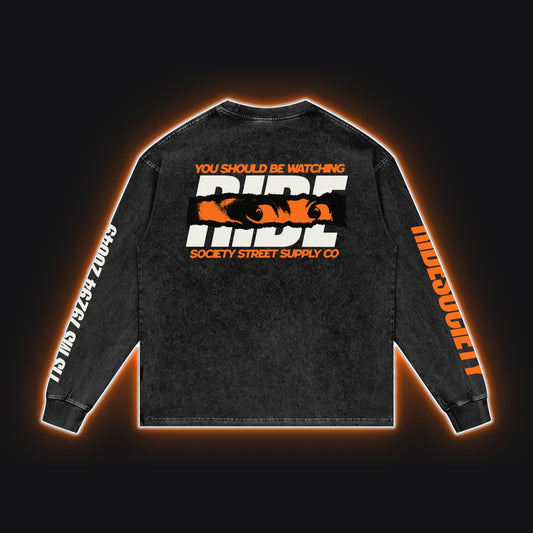 HC001 KTM Orange Long Sleeve, back view, rim glow