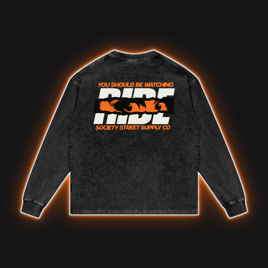 HC001 KTM Orange Long Sleeve No Sleeves, back view, rim glow