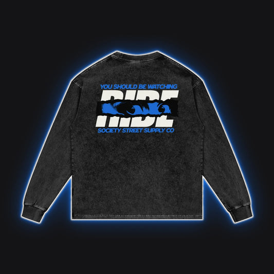 HC001 Motorrad Blue Long Sleeve No Sleeves, back view, rim glow