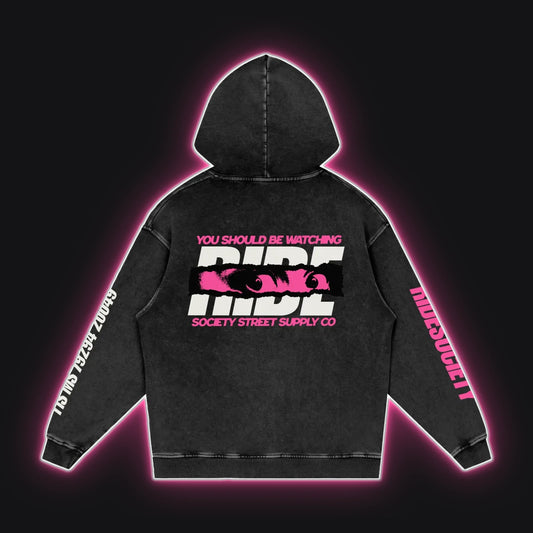 HC001 RS Coral Hoodie, back view, rim glow