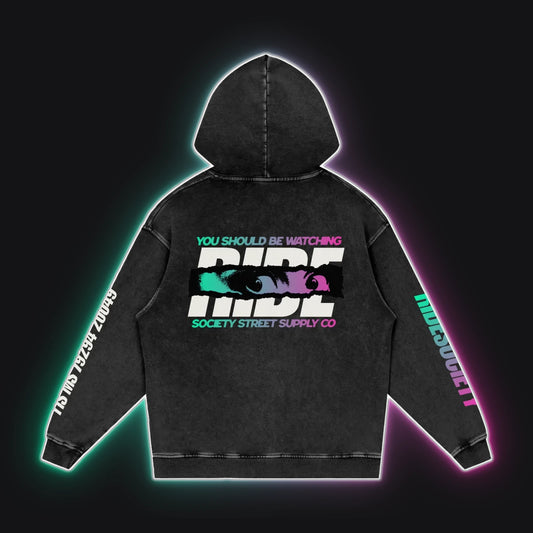 HC001 RS Felonious Hoodie, back view, rim glow
