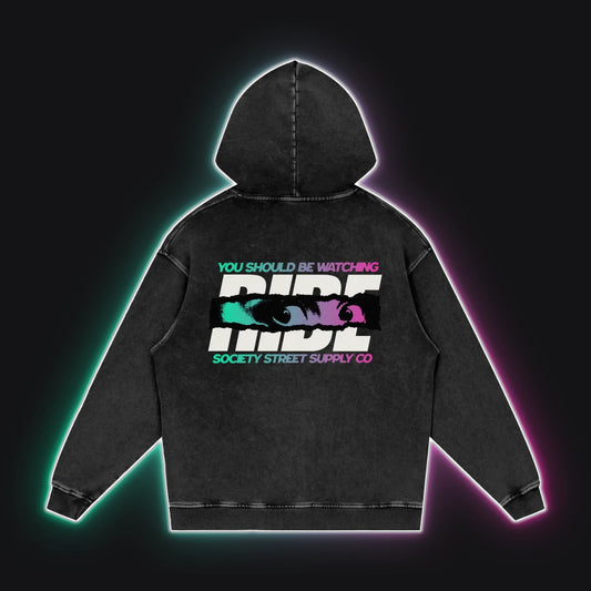 HC001 RS Felonious Hoodie No Sleeves, back view, rim glow