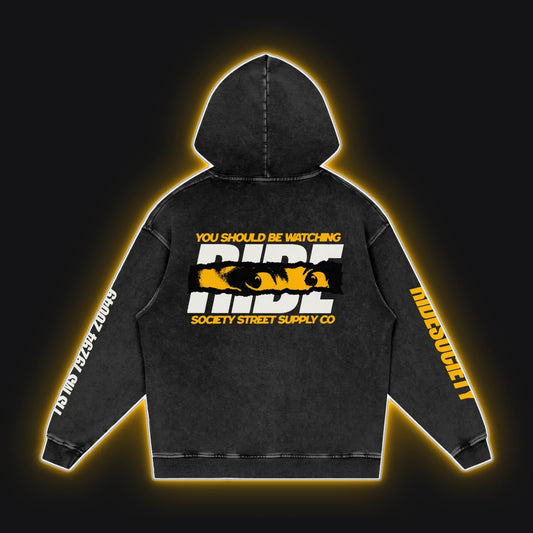 HC001 Suzuki Yellow Hoodie, back view, rim glow