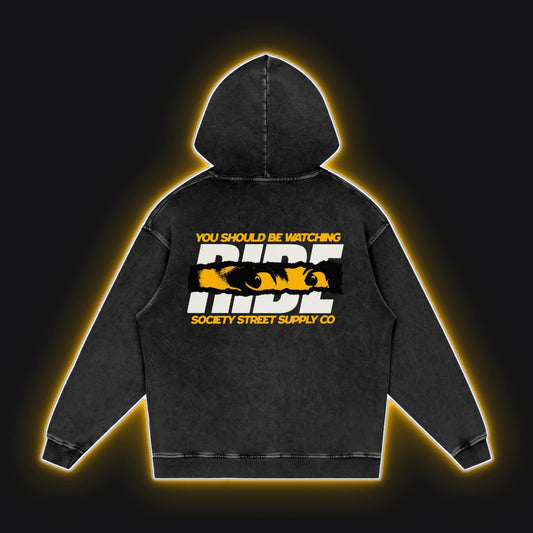 HC001 Suzuki Yellow Hoodie No Sleeves, back view, rim glow