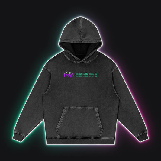 SS001 Felonious Hoodie No Sleeves, front view, rim glow